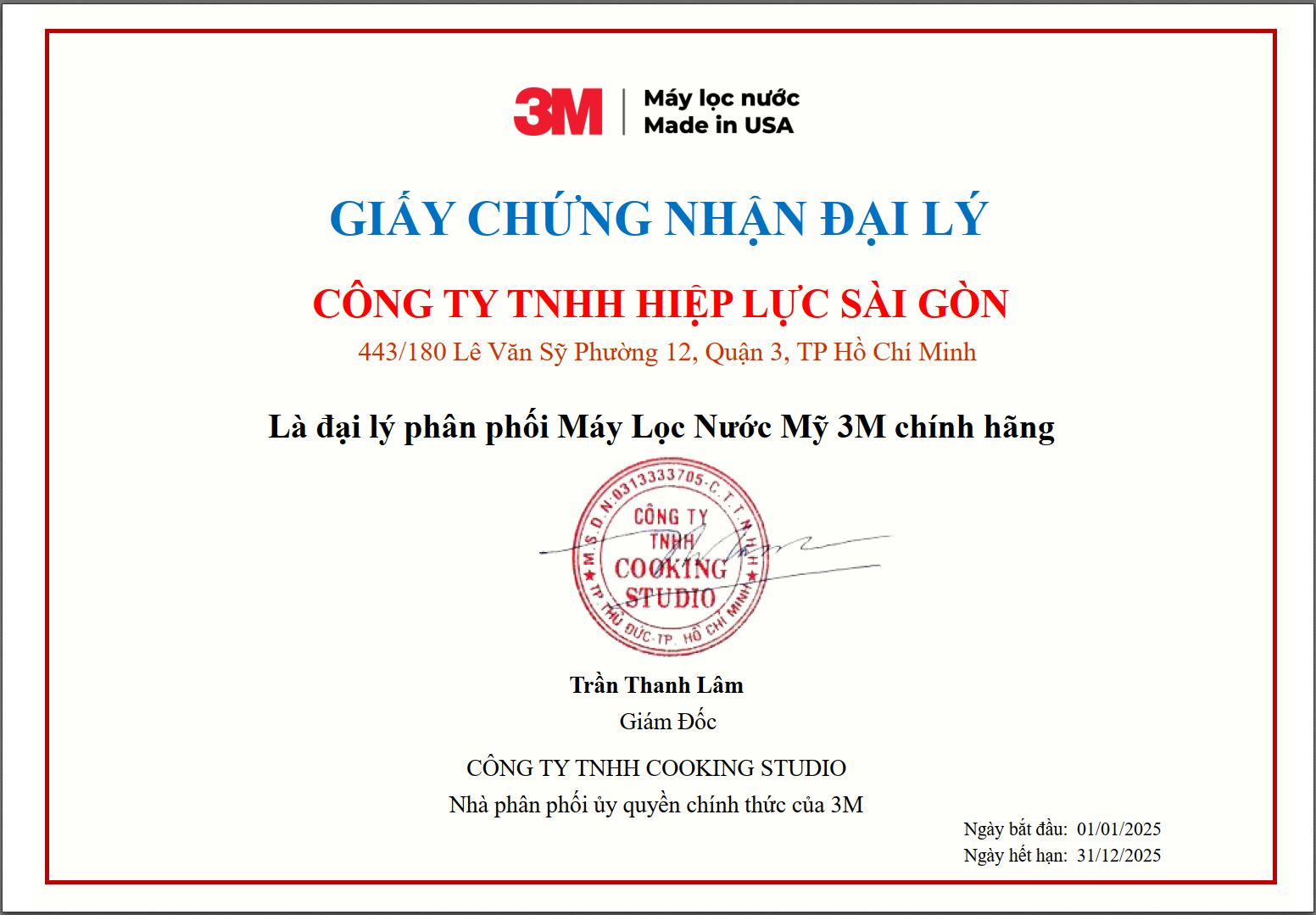 Chung nhan dai ly 2025